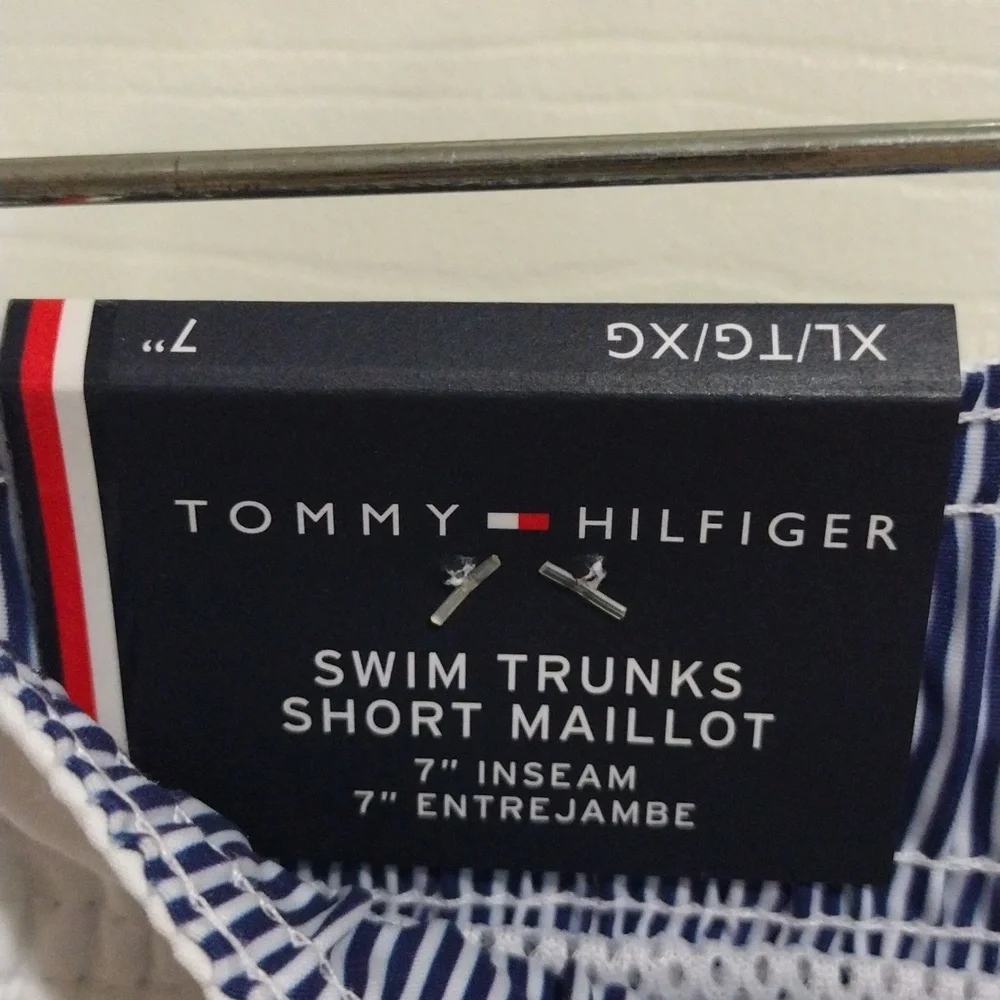 Tommy Hilfiger Men's 7” Flag Swim Trunks with Quick Dry White Size XL 🆕